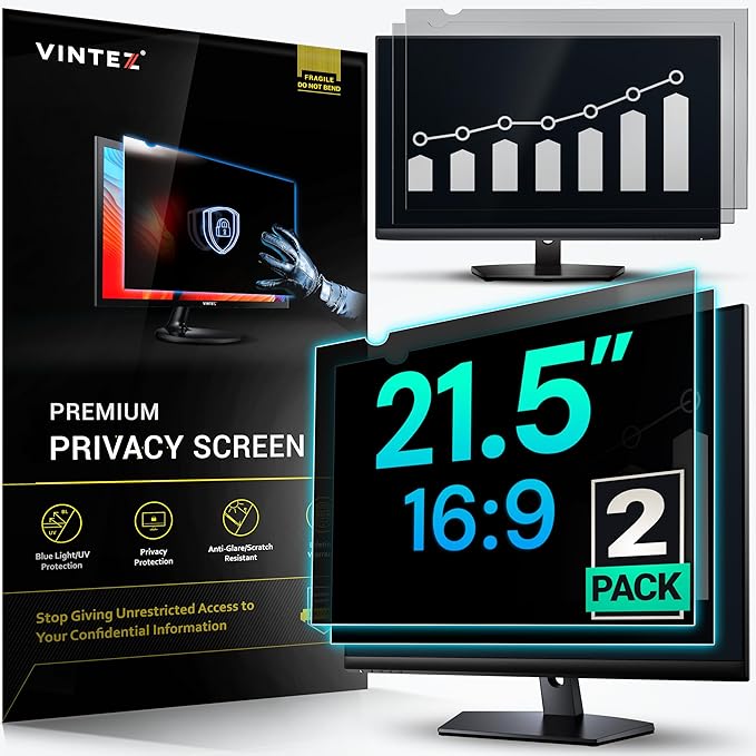 VINTEZ [2 Pack] 21.5 Inch 16:9 Privacy Screen for Computer Monitor and Laptop - Anti Glare Protector Film Blue Light Filter Eye Protection - Computer Screen Privacy Shield