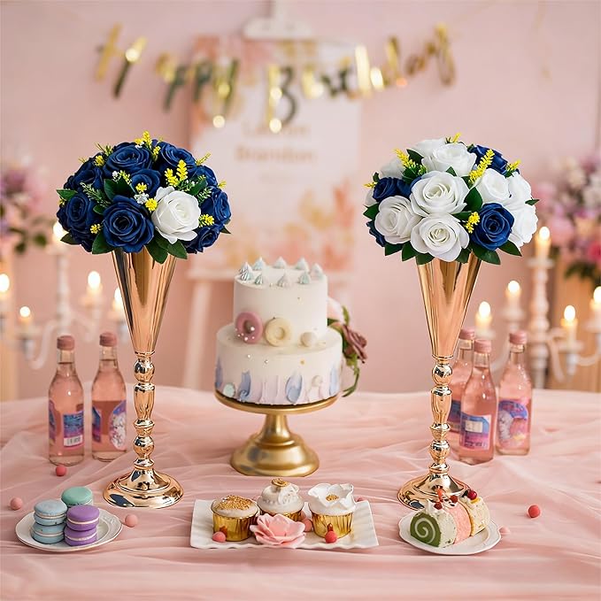 Flower Centerpieces for Wedding Tables: Wedding Table Decorations Navy Blue & White Flower Balls Centerpieces for Engagement Cerebration Party Center Pieces 10 Packs