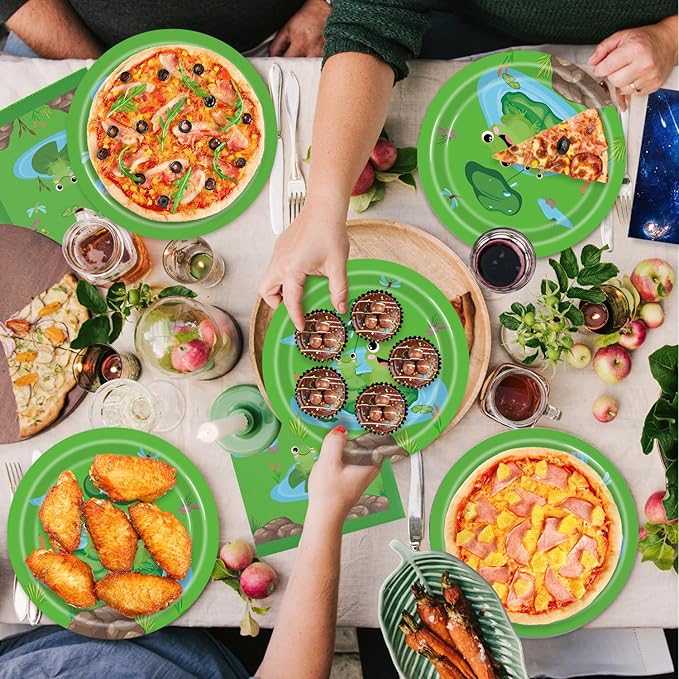 Frog Birthday Decorations 40Pcs Green Birthday Paper Plates and Napkins Supplies Frog Party Decorations for Baby Shower Party Favors