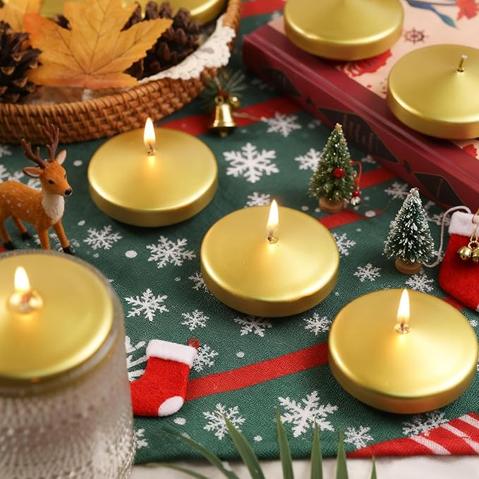 3 inch Floating Candles 36 Packs Gold Floating Candle for Centerpieces 8-9 Hours Floating Candles 3” Water Candles for Cylinder Vases, Pool, Wedding, Christmas