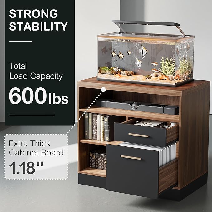 47.2'' Standing Desk with File Cabinet, Height Adjustable Electric Sit Stand Desk, Lateral File Cabinet, Computer Workstation for Home Office, Black Walnut