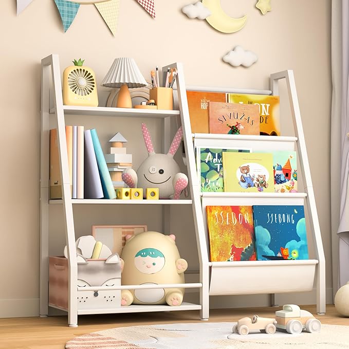 3 Tier Kids Bookshelf Baby Toddler Bookshelf and Toy Storage Organizer, Kids Bookcase Nursery Book Shelf, Bedroom, Playroom and Nursery, White