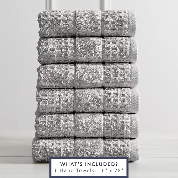 Market & Place 100% Cotton Super Soft Luxury Hand Towel Set | Quick-Dry and Highly Absorbent | Waffle Textured | 550 GSM | Includes 6 Hand Towels | Harper Collection (Light Grey)