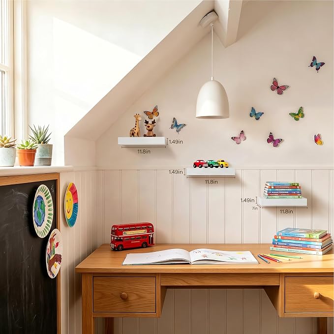 White Floating Shelves for Wall Set of 3, 11.8 Inch Small Wall Shelves for Bathroom Over Toilet, Kitchen & Bedroom Storage, Wall Mounted Shelf Set for Decor, Books & Toiletries