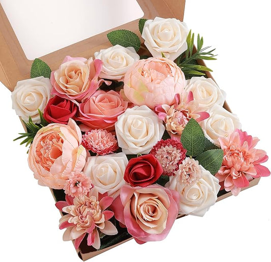 Artificial Flowers Combo, Fake Flowers for DIY Tables Centerpieces Baby Shower Bridal Shower Wedding Bouquet Arrangements Party Candle Holder Cake Decor Flower Home Decorations