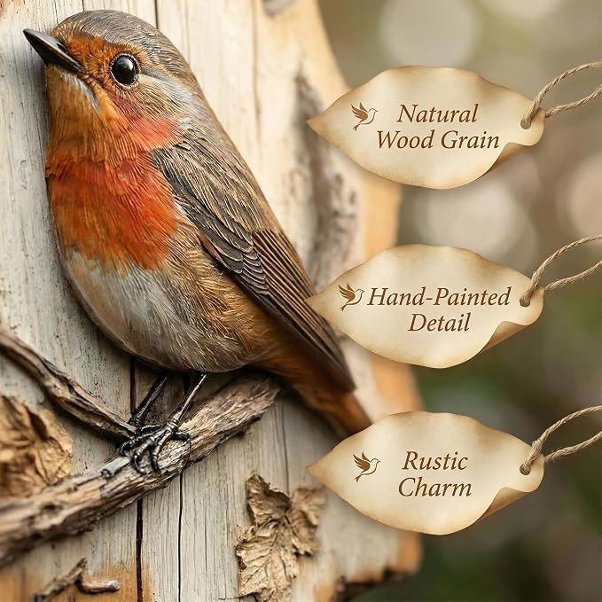Cumuul Handmade Boxwood Bird Wall Hanging - Vintage 2D Bird Wooden Signage, Rustic Farmhouse Robin Bird Wall Decor, Wood Texture, Indoor Outdoor Garden Decoration (#4)