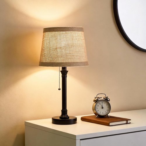 Oneach 19.5" Small Table Lamp - Stylish Black Bedside Lamp with Fabric Shade for Bedroom & Office