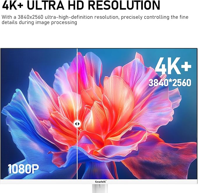 Gawfolk 28 inch UHD 4K Computer Monitor, IPS Ultra HD (3840×2560p) Screen, 3:2, 10Bit, 1.07 Billion Colours, 128% sRGB, Built-in Speakers, 178° Wide Viewing Angle DisplayPort 1.4 & HDMI 2.0, White