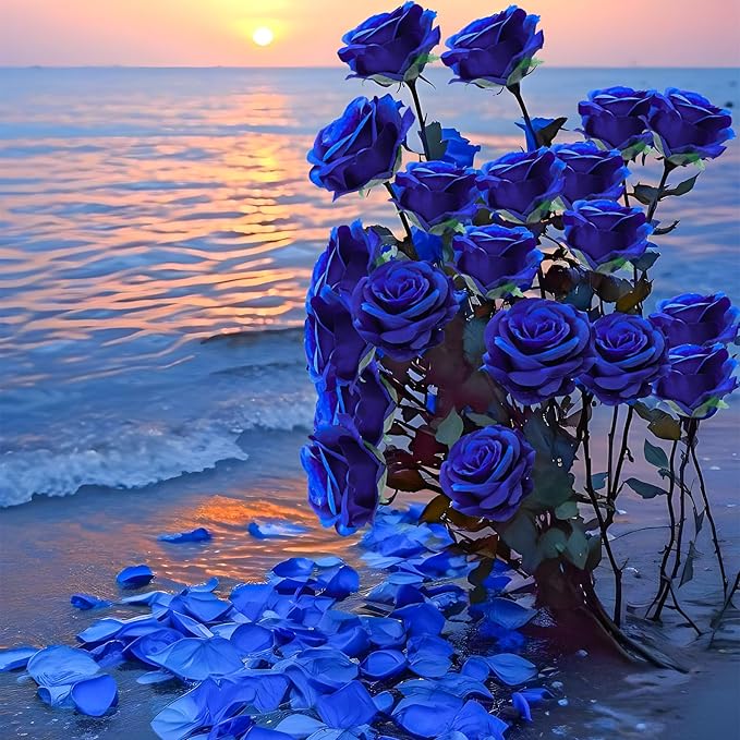 50pcs Artificial Roses Flowers in Bulk,Realistic Silk Fake Rose with Long Stem for Wedding Centerpieces Bouquet Party Floral Arrangement Home Decoration(Royal Blue)