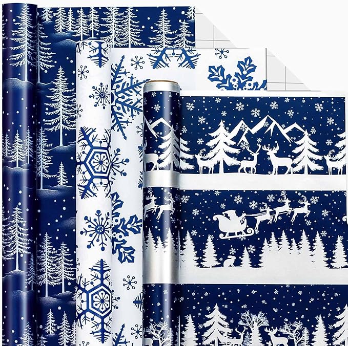 MAYPLUSS Festive Holiday Wrapping Paper - 17Inch x 120Inch Per Roll - Cozy Reindeer Snowflakes Tree Scene Gift Wrap Magical Winter Atmosphere Thick Christmas Paper Wrap for Party Celebration Wedding