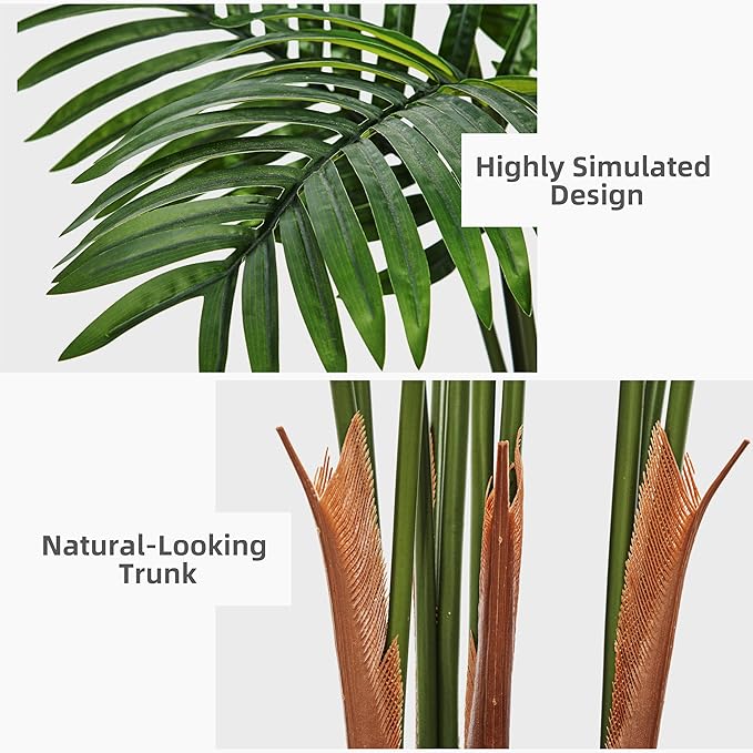 Artificial Palm Tree 6FT - Fake Tree with Gray Tall Planter - Faux Tropical Areca Floor Plant in Pot - Artificial Silk Plant for Home Office Living Room Decor Indoor