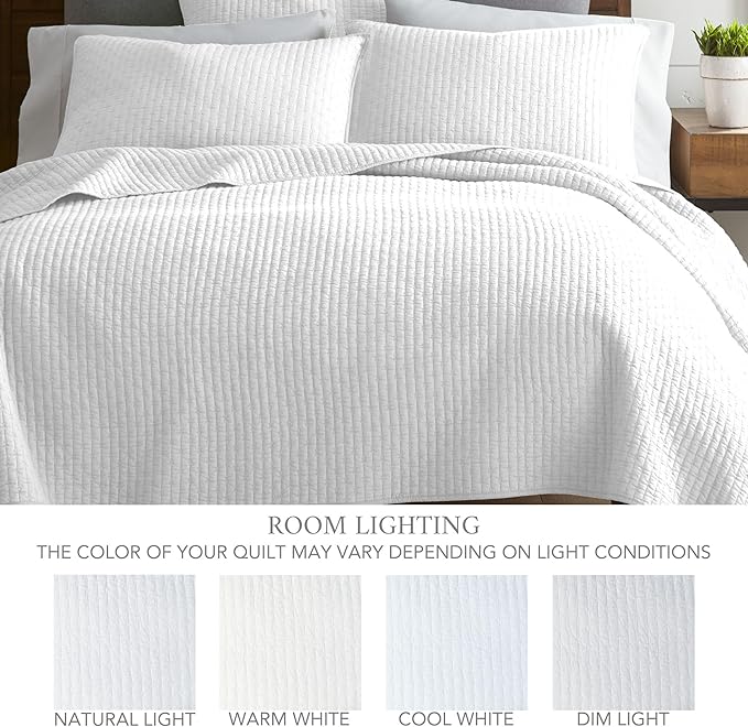 Levtex Home Cross Stitch Reversible Twin Bedspread Set (84x104in) with 1 Pillow Sham (26x20in) - Stitch Texture - Bright White - Cotton Twin Size Bedspread Set - Lightweight, Soft, Pre-Washed