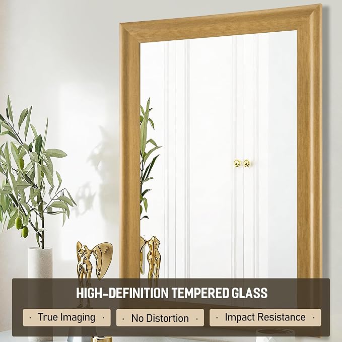 CULER Natural Wall Mirror for Bathroom,Rectangle 24 x 36 inch Hanging Vanity Mirrors with Wood Grain Frame for Living Room,Bedroom,Entryway