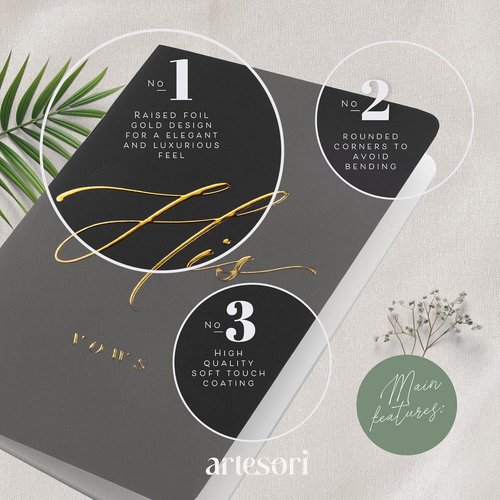 ARTESORI Wedding Vow Book - Soft Touch with Gold Engraving | 28 Lined Pages in Blush & Navy
