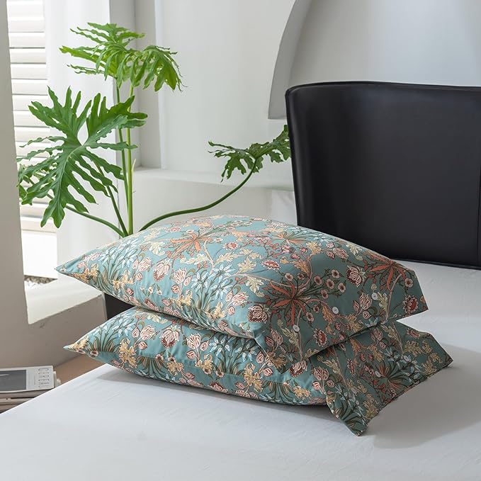 EAVD Vintage Style Flower Duvet Cover Full Soft 100% Cotton Chic Floral Boho Bedding Set with 2 Pillowcases Garden Gorgeous Floral Full Duvet Cover with Zipper Closure 4 Ties