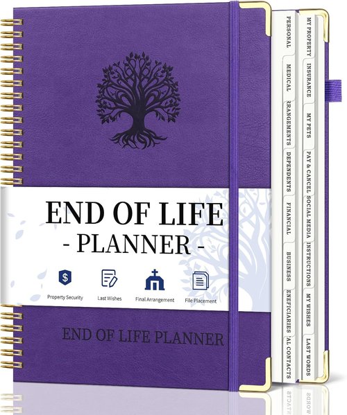 End of Life Planner - Spiral Estate Planning Organizer for Seniors | Large Print, 7.9"x10.4", Purple