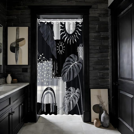 Small Stall Narrow Shower Curtain Black and Gray Stand Up Dark Black and Grey Abstract Shower Curtains for Rv Camper Bathroom Decor Sets, Waterproof Cloth Fabric with Hooks, 36 x 72 Inch
