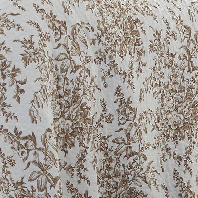 Laura Ashley - King Quilt Set, Reversible Cotton Bedding with Matching Shams, Home Decor for All Seasons (Bedford Mocha, King)
