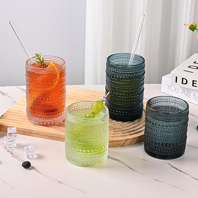 ZMOWIPDL Vintage Hobnail Drinking Glasses Set of 8,Blue 12 oz & 15oz Highball Glass Cups,Kitchen Drinkware Glassware,Embossed Water Tumbler,for Beer,Cocktail,Whiskey,Juice and Various Mixed Drinks