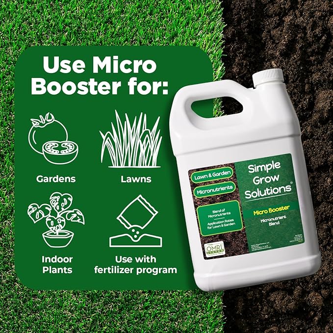 Organic Micronutrient Booster Lawn Fertilizer - Simple Grow Solutions- Garden & Lawn Fertilizer- Grower, Gardener- Liquid Food for Grass, Tomatoes, Flowers, Vegetables (1 Gallon)