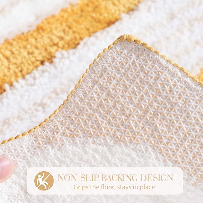 Unique Boho Bathroom Rugs, Cute Bath Mat with Funky Design, Fun Bohemian Decor for Bathroom Bedroom, Machine Washable Soft Non-Slip Bath Rug, 30" X 20", Mustard Yellow