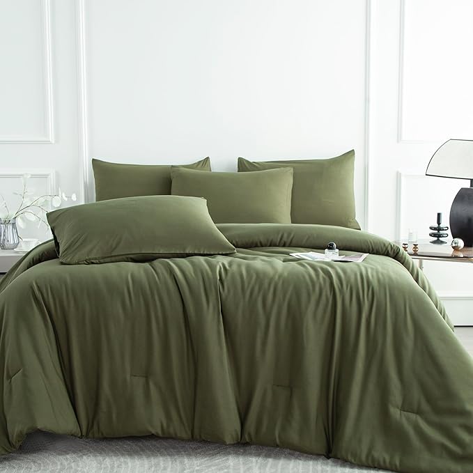 Green Comforter Set Full 3 Pieces Soft Army Green Bedding Comforter Dark Green Lightweight Comforter Set for All Seasons 1 Comforter and 2 Pillowcases