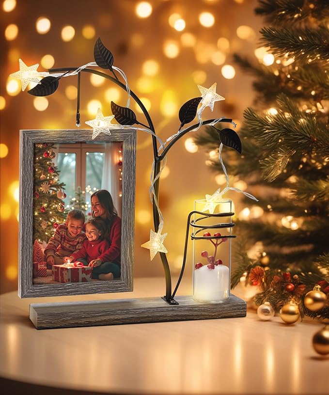 Afuly 4x6 Picture Frame Family Picture Frames with Glass Bud Vase for Plants Flowers, Rustic Floating Frame with Double Glass Tabletop Display Anniversary Wedding Mothers Day Birthday Gifts