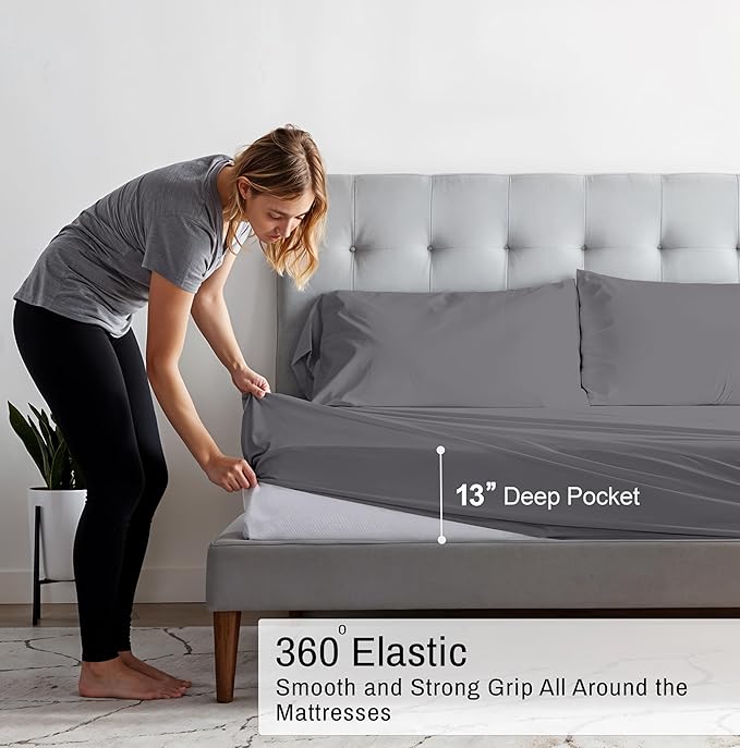 RUVANTI 100% Organic Cotton Sheets California King, Percale Weave, GOTS Certified, 4-Piece Set, Deep Pocket 13", Crisp & Breathable, Soft Durable Bedding, Sábanas Algodón Orgánico – Silver Filigree