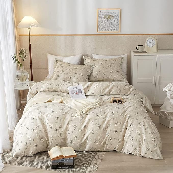 Vintage Floral Comforter Set Twin XL Garden Style Flower Leaves Boho Floral Bedding Comforter Fluffy Soft Cottagecore Bedding Set Lightweight Botanical Comforter Set with 2 Pillowcases for All Season