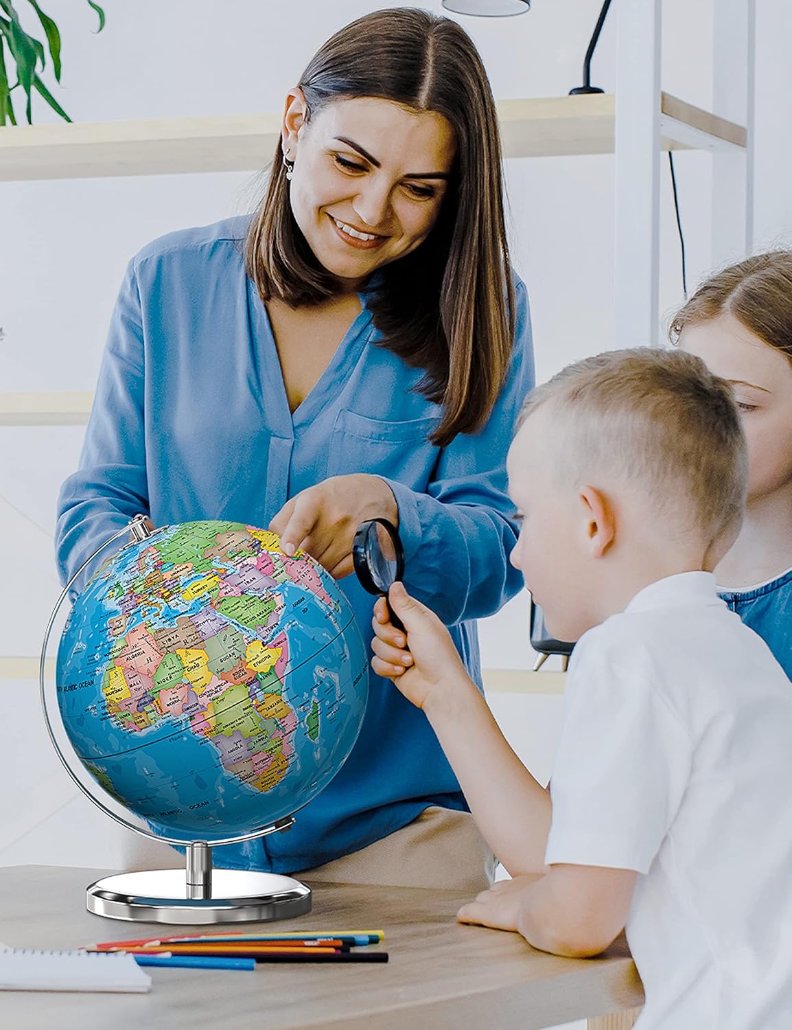Waldauge Illuminated World Globe - 9" Earth Globe with LED Night Light & Heavy Metal Base for Kids