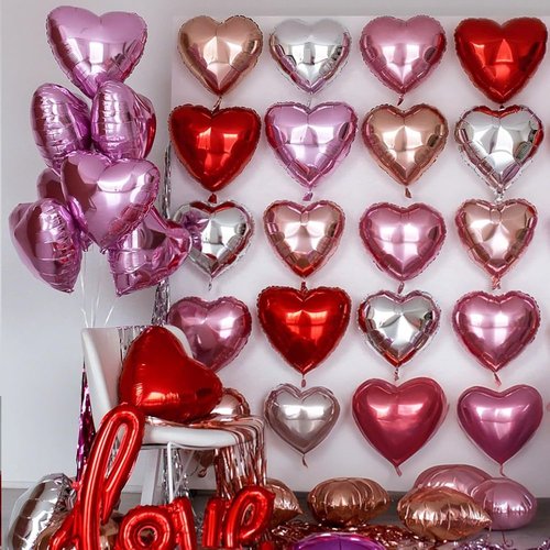 Heart Balloons by Pink Red - 12Pcs 18 Inch Light Pink Foil Love Balloons for Valentine's Day & Weddings