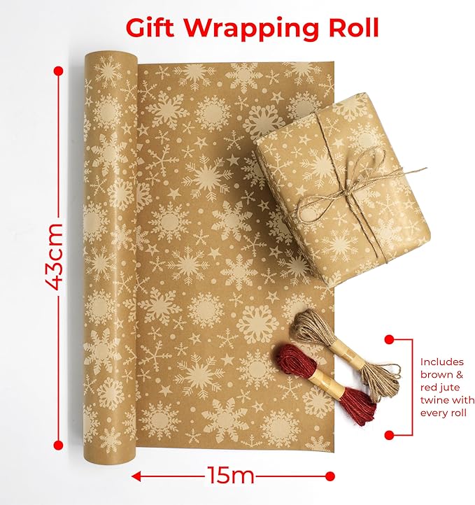volila Brown Paper Roll 17.5 inch x 50 feet - Snowflakes Kraft Paper Roll for Gift Wrapping Flower Boquet Craft Supplies - Brown Wrapping Paper for Moving Packing Paper