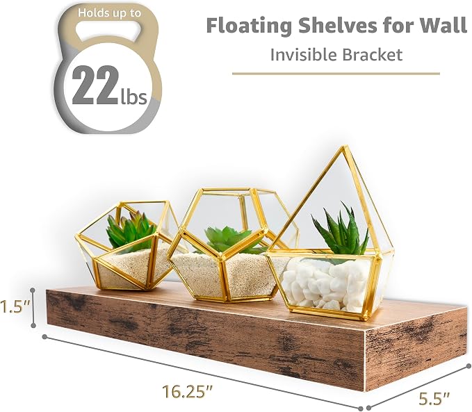 Sorbus Floating Shelves for Wall – 16 Inch Floating Shelf for Kitchen, Bedroom, Living Room, Bathroom, Home & Wall Decor - Mounted Bathroom Shelves with Invisible Brackets (Mahogany, 4 Pack)
