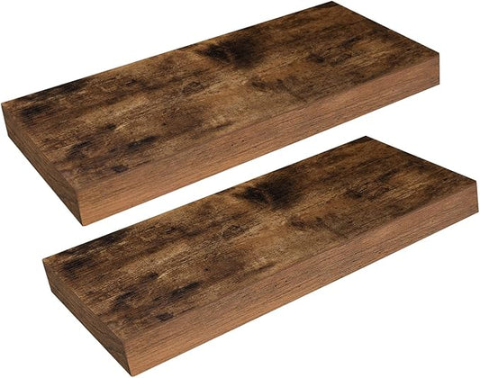 HOOBRO Floating Shelves for Wall, Wall Mounted Shelf Set of 2, 15.7" Hanging Shelf with Invisible Brackets, for Wall Decor Storage in Bathroom Bedroom Kitchen Living Room Office, Rustic Brown BF40BJ01