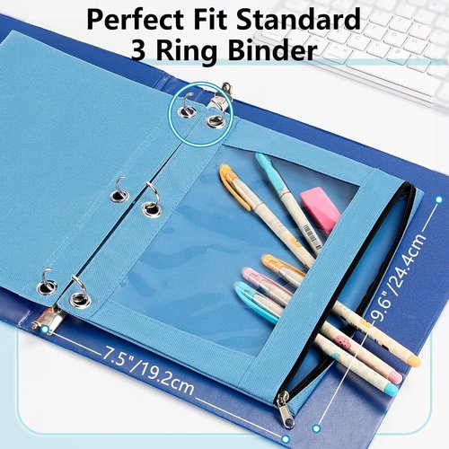 Forvencer Pencil Pouch - Clear Window Pencil Case with Smooth Zipper | Big Capacity for 3 Ring Binder, Azure Blue