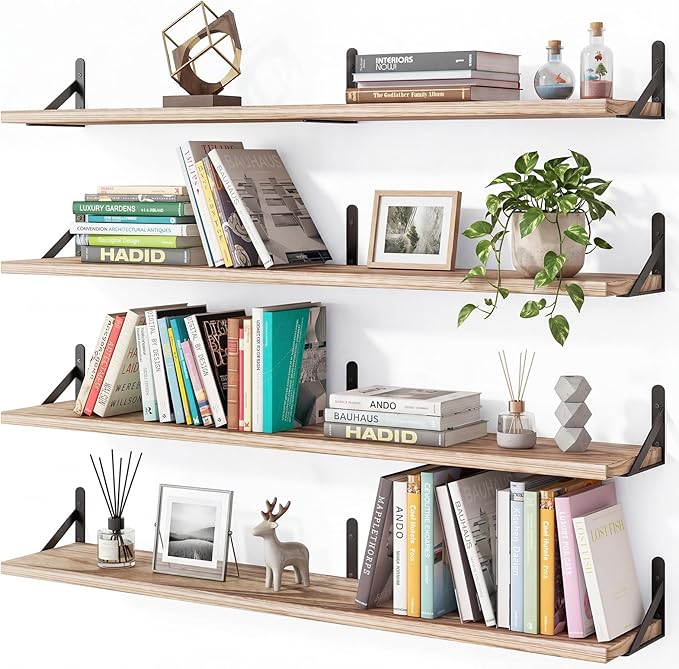 YGEOMER Floating Shelves for Wall, 35in Light Carbonized Brown Wall Shelves for Living Room, Bathroom, Bedroom, Kitchen, Home Decor (Set of 4)