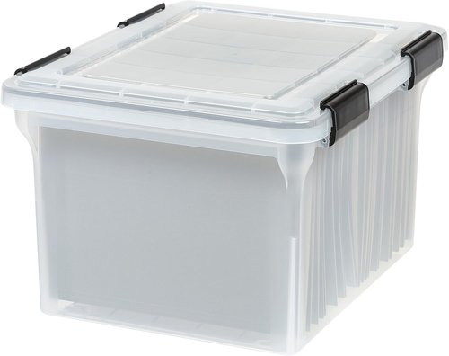 IRIS USA File Box - WeatherPro Organizer for Letter/Legal Documents | Water-Resistant, Durable Lid, 32 Qt.