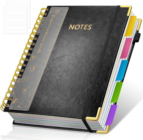 Regine Switzerland Hardcover Spiral Notebook - 8"x10" Large B5 Journal with Removable Dividers, 300 Pages, Black