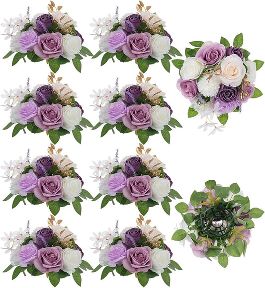 BLOSMON Artificial Flowers Ball Wedding Centerpieces 10 Pcs Lilac Rose Artificial Flower Center Pieces Decoration for Table Silk Kissing Ball Faux Floral Bouquet Arrangements for Home Party DIY Decor