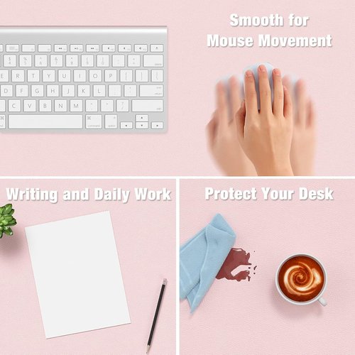 Hsurbtra Desk Pad - XL 30" x 14" PU Leather Desk Mat | Waterproof Non-Slip Blotter in Pink