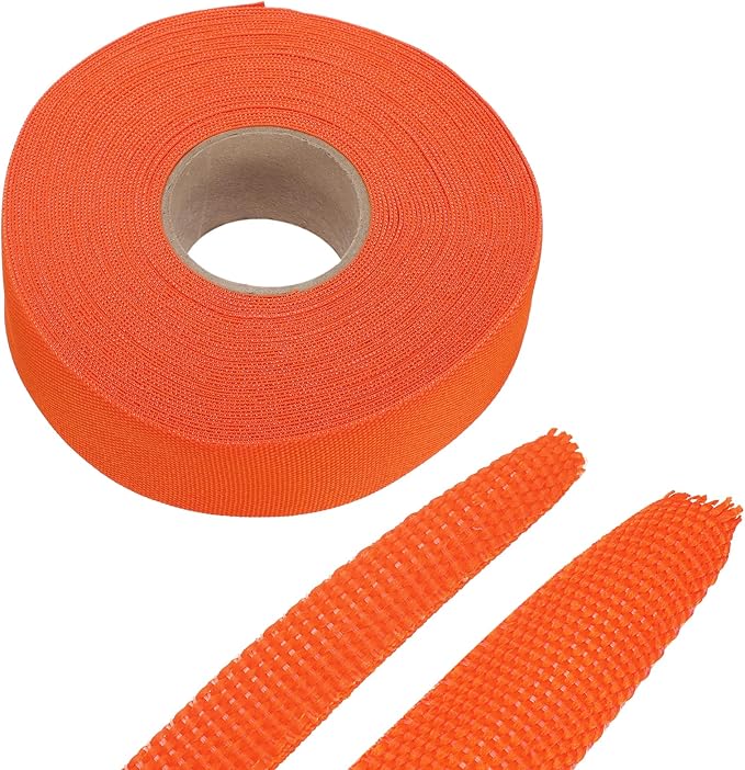 MECCANIXITY Braided Cable Sleeves Heat Shrinkable Fabric Sleeving, 1 1/4" 60ft Orange 2:1 Ratio Heat Shrinkable Cord Protector for Harness Cable, Network Cable Protection, Cable Management