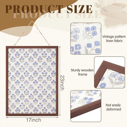 Leinuosen Cork Board - Decorative Floral Design with Blue Flowers | 17 x 23 Inch Framed Bulletin Board for Home, School, Office Decor