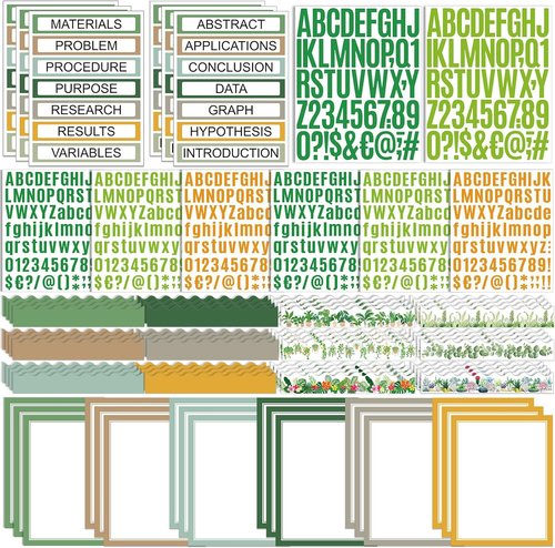 Sinload 92 Pcs Science Fair Board Supplies - 60 Trimmed Scalloped Poster Boards & 18 Presentation Titles | Green Plant Theme