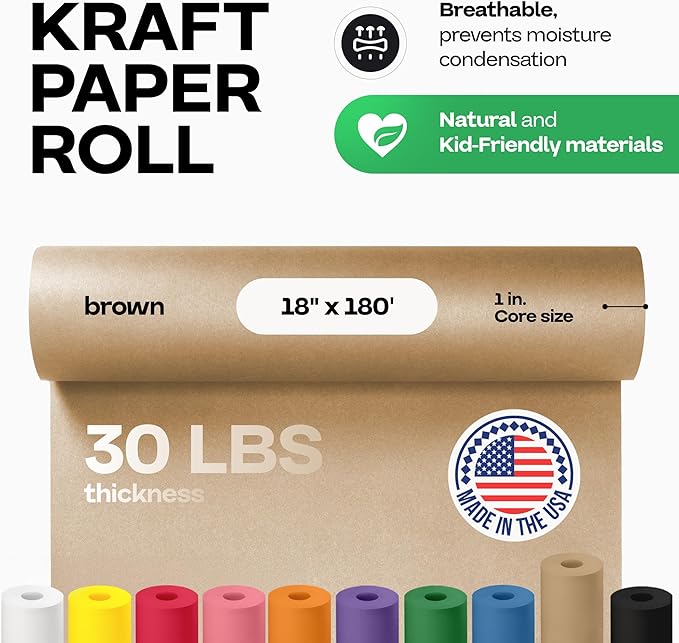 IDL Packaging Brown Kraft Paper Roll 18" x 2160" (180 feet) - USA-Made Brown Wrapping Paper 30lb Thickness for Packing, Moving, Shipping & Crafts/Arts - 100% Recycled Natural Craft Wrap Material