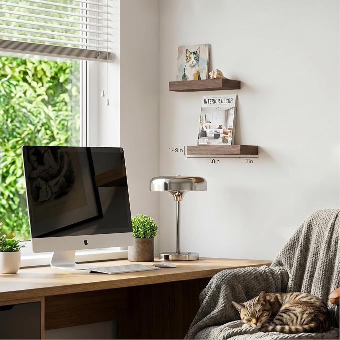Smoke Gray Floating Shelves for Wall Set of 2, 11.8 Inch Small Wall Shelves for Bathroom Over Toilet, Hallway & Bedroom Storage, Wall Mounted Shelves for Decor, Candles & Small Plants