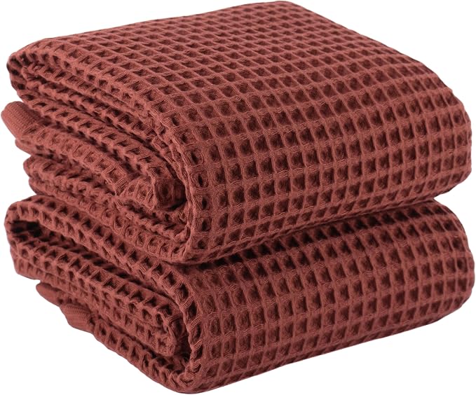 PÜSKÜL Natural 100% Turkish Cotton Waffle Bath Towels Set of 2-Piece | 32x63 inch Extra Large Absorbent Quick-Dry Lightweight Spa Towel | Decorative Guest Towel (Red Brick Bath Towels - Pack of 2)