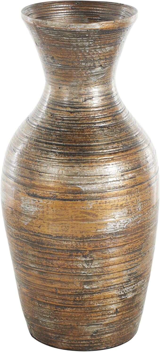 Deco 79 Bamboo Wood Decorative Vase Antique Inspired Pot Centerpiece Vase, Vase for Home Decoration 8" x 8" x 18", Brown