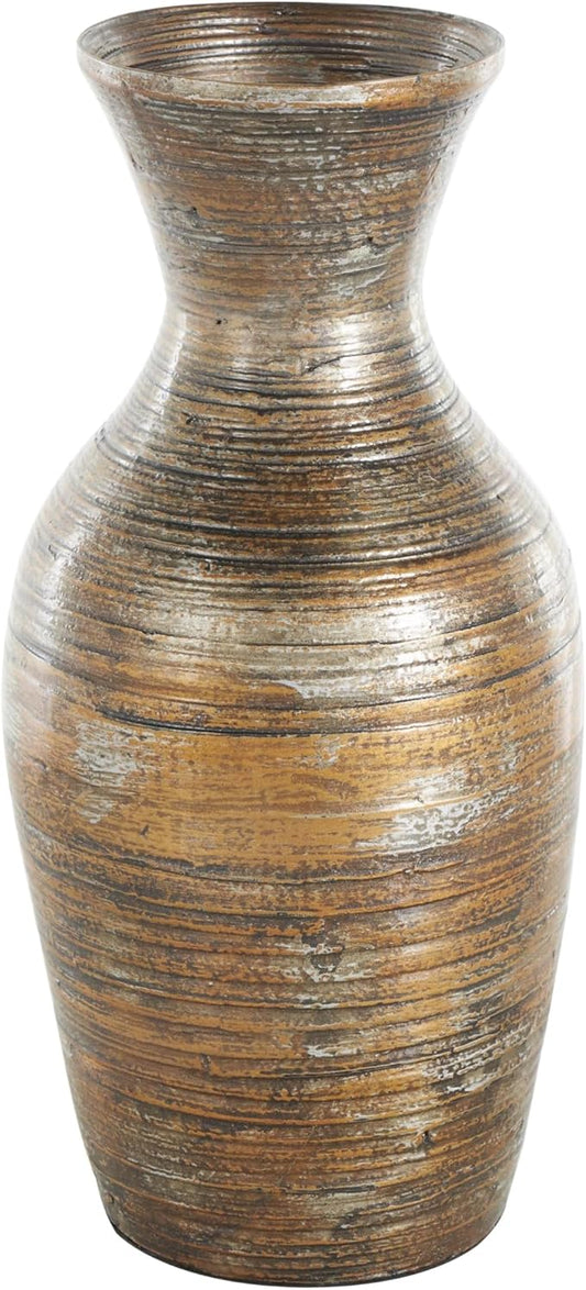 Deco 79 Bamboo Wood Decorative Vase Antique Inspired Pot Centerpiece Vase, Vase for Home Decoration 8" x 8" x 18", Brown