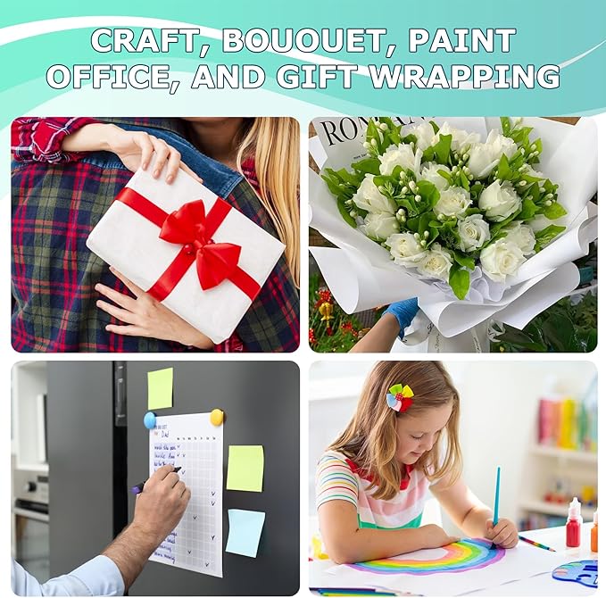 Vanhench 24"x1500"(125') White Wrapping Paper, White Easel Painting Drawing Paper Roll Kids Art Supplies, Chart Poster Bulletin Board Paper Floor Covering Crafts Gift Wrap Paper 80GSM 55LB
