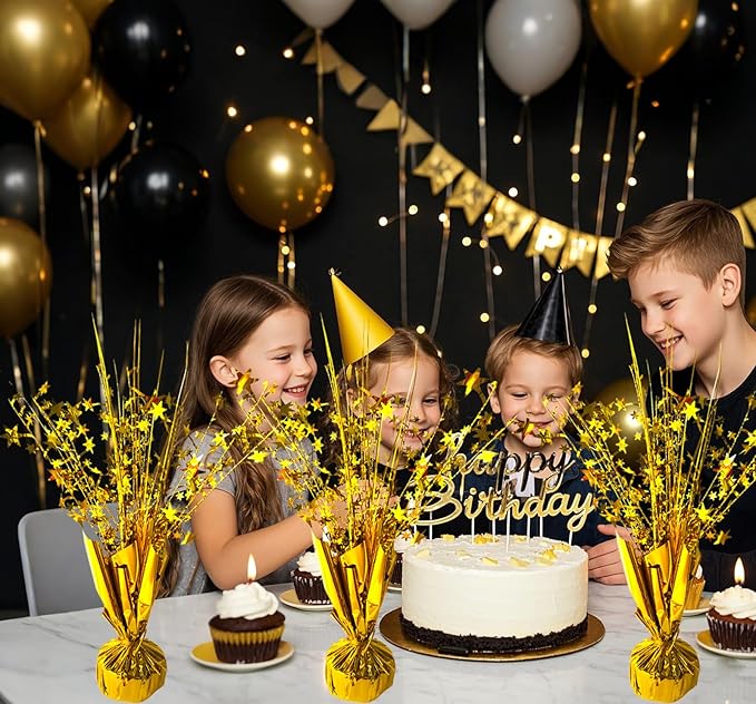 12 Pack Metallic Foil Spray Centerpiece Star Table Decoration Burst Table Centerpieces for Birthday New Years Nye Wedding Anniversary Graduation Holiday Party Supplies Decor, Gold